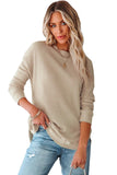 Crew Neck Ribbed Trim Waffle Knit Top