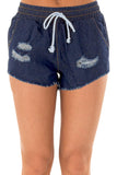 Dark Blue Wash Distressed Denim Shorts