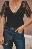 Sweet Side Lace Deep V Neck Top T-shirt