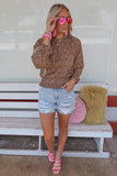 Leopard Bubble Sleeves Smocked Blouse