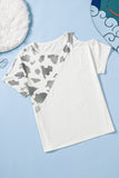 Cow Print Splicing Cut-out Cold Shoulder Short Sleeve T-shirt