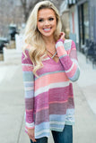 Make Believe Multi Colored Striped Criss Cross Top