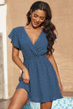 Swiss Dot V Neck Wrap Beach Dress