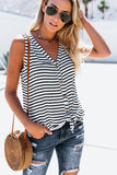 Stripe Print V Neck Buttoned Tie Knot Tank