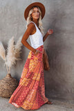 Tiered Paisley Print Pocketed Maxi Skirt