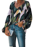 Boho Print Balloon Sleeve Blouse