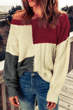 color Crew Neck Contrast Color Block Sweater