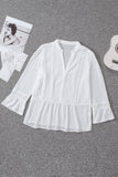 Lace Ruffed 3/4 Sleeve V Neck Shirt