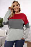 Crew Neck Striped Color Block Plus Size Sweatshirt
