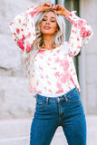 Round Neck Bishop Sleeves Floral Blouse