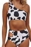 Animal Spots Print Asymmetric Hollow-out High Waist Bikini