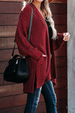 Drop Sleeve Cable Knit Cardigan with Slits