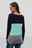 Green Color Block Crew Neck Blouse