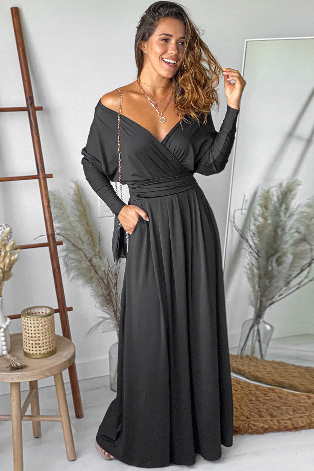 V Neck Batwing Sleeve Maxi Dress – ALELLY