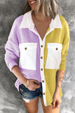 Colorblock Fleece Pockets Buttoned Shirt