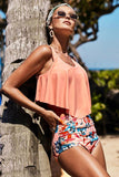 Print Crop Ruffled Overlay High Waist Tankini