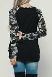 Camo Contrast Long Sleeve Top