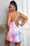 Multicolor Lace Stitching Tie Dye Plus Size Babydoll