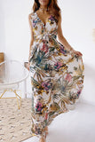 Floral Printed V Neck Open Back Sleeveless Maxi Dress