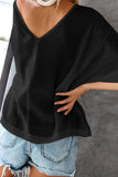 V Neck Button Front Crinkled Blouse