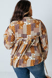 Turn-down Neck Mixed Print Plus Size Shirt