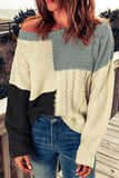 color Crew Neck Contrast Color Block Sweater