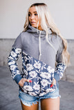 Floral Splicing Cowl Neck Hoodie