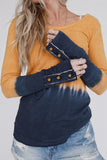 Tie Dye Color Block Button Cuff Long Sleeve Top