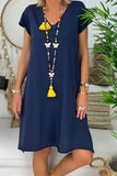 Rolled Hem V Neck Short Sleeve Mini Dress