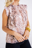 Khaki Snake Sleeveless Ruffle Top