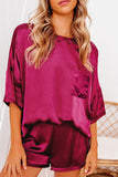 Satin Pocketed Tee and Shorts Lounge Set