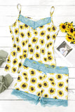 Lace Trim Sunflower Camisole And Shorts Pajamas Set