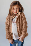 Beige Buttoned Solid Fleece Girl's Coat