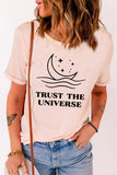 Pink Trust The Universe Moon Boat Star Print T Shirt