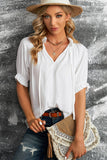 Split Frill Neck Puff Sleeve Blouse