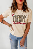 MERRY Christmas Hat Print Crew Neck Graphic Tee