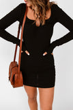 Black Halter Neck Long Sleeve Knitted Sweater Dress