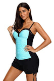 Spaghetti Straps Ruched Top and Drawstring Boy Shorts Tankini