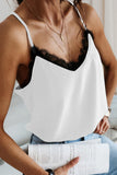 Spaghetti Straps Eyelash V Neck Buttoned Back Lace Splicing Tank Top