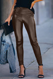 Brown Faux Leather High Waist Skinny Leggings
