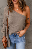 Khaki Tie Knot One Shoulder Knitted Sweater