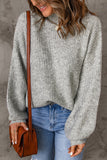Gray High Neck Drop Shoulder Plain Sweater