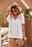 V Neck Lace Crochet Short Sleeve Shirt