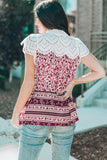 Floral Printed Eyelet Tassel Top