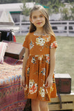 Short Sleeve Pocketed Children's Floral Dress