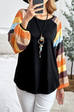 Multicolor Striped Balloon Sleeves Green Knit Top