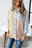 Sky Blue Plaid Color Block Long Sleeve Shirt