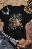 Leopard Christmas Tree Graphic Print Crew Neck T Shirt