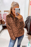 Leopard 1/4 Zip Elastic Cuff Fashion Print Sherpa Pullover