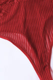 Wine Red Striped Mesh Bodysuit
